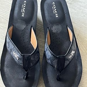 Coach Judy Black Wedge Flip Flops